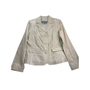 Apt. 9 Womens Suede Leather Blazer Jacket Size L Beige Lined Button Front